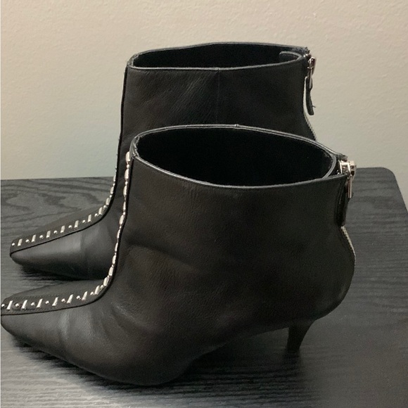 ZARA Black Leather Ankle Boots with Studs - Picture 6 of 9